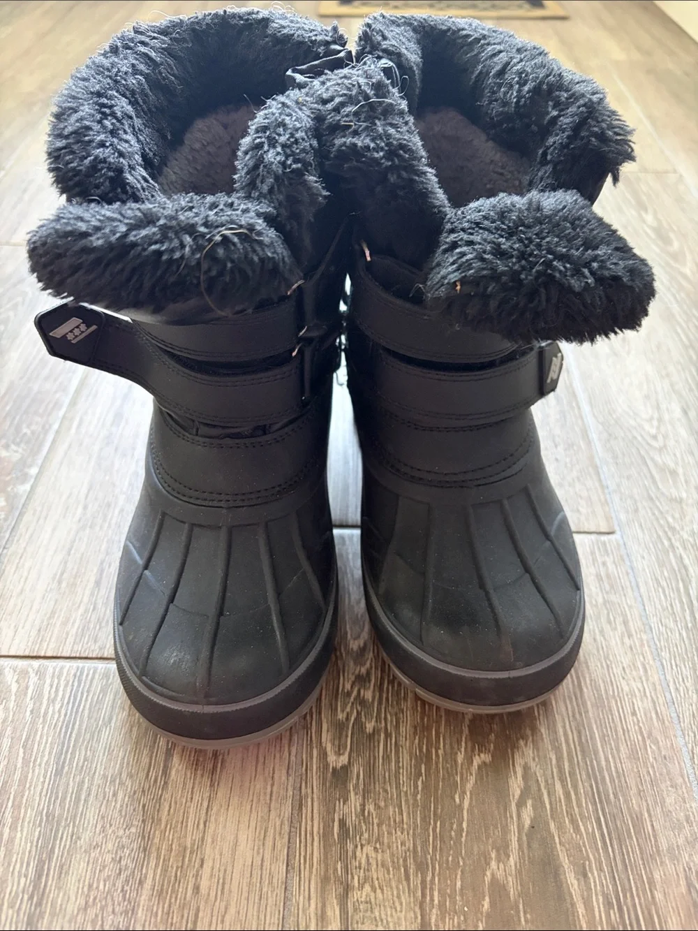 Kids Black Insulated Winter Boots with Fleece Collar, Size 1